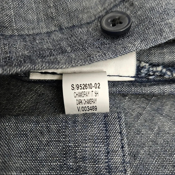 Old Navy Shirt Dark Chambray Long Sleeve Button Up Collared Top - Picture 8 of 8